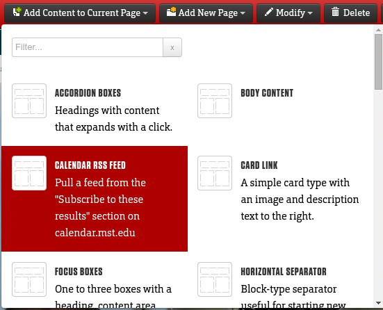 Selecting a Calendar RSS Feed type
