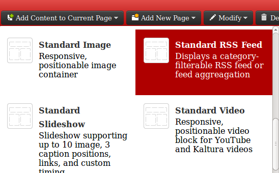 Adding a Standard RSS Feed content item
