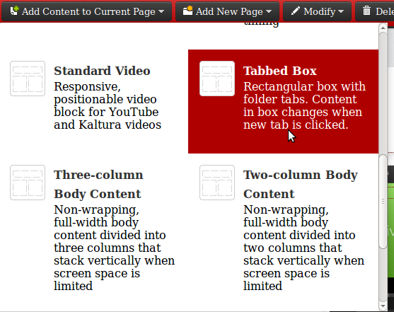Adding the tabbed box content item